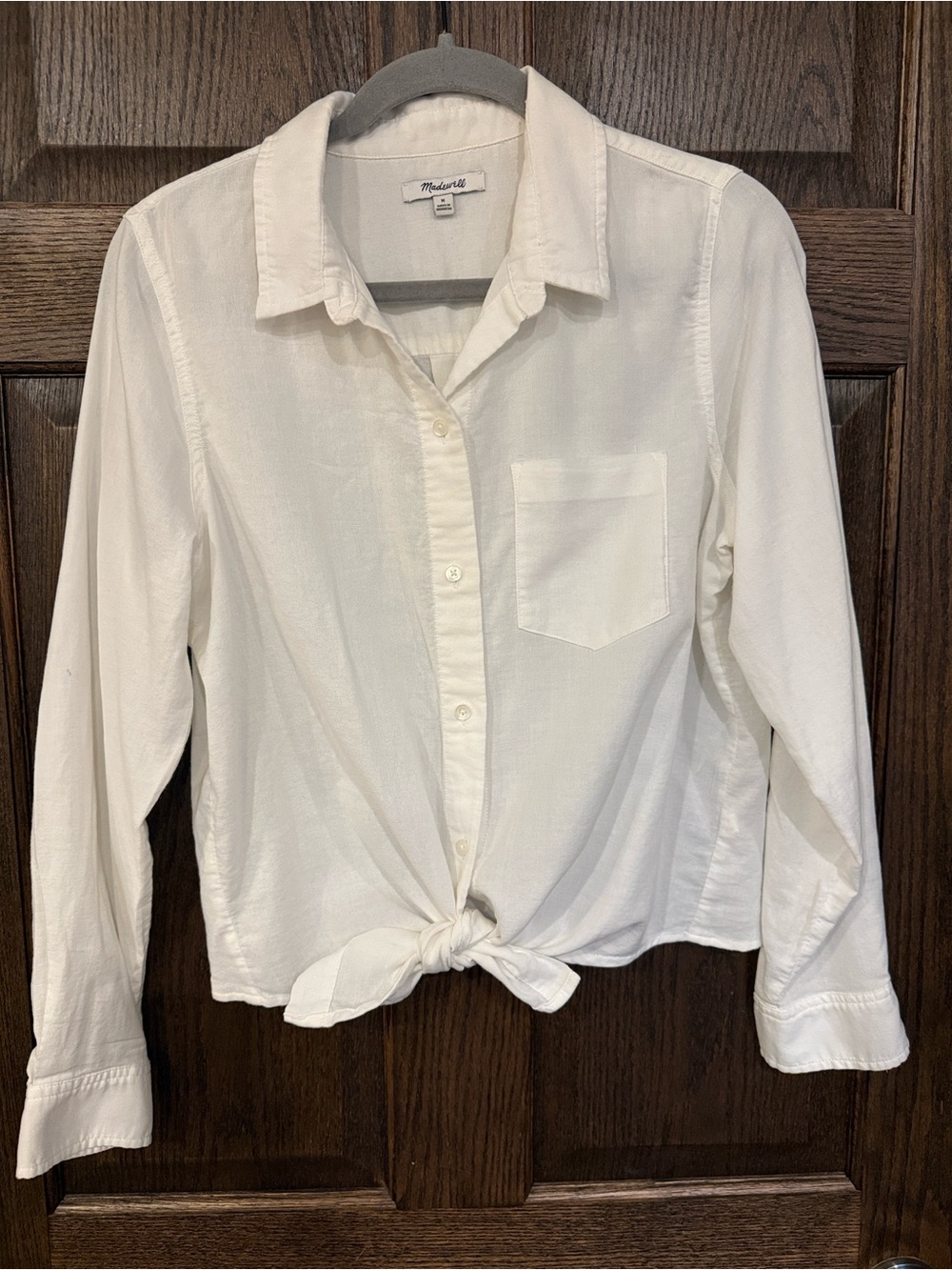 Madewell White Button-Front Tie-Hem Shirt Size Medium
